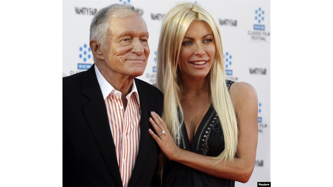 Hugh Hefner and his fiancee, Playboy Playmate Crystal Harris, arrive at the opening night gala of the 2011 TCM Classic Film Festival featuring a screening of a restoration of 'An American In Paris' in Hollywood, California, April 28, 2011.
