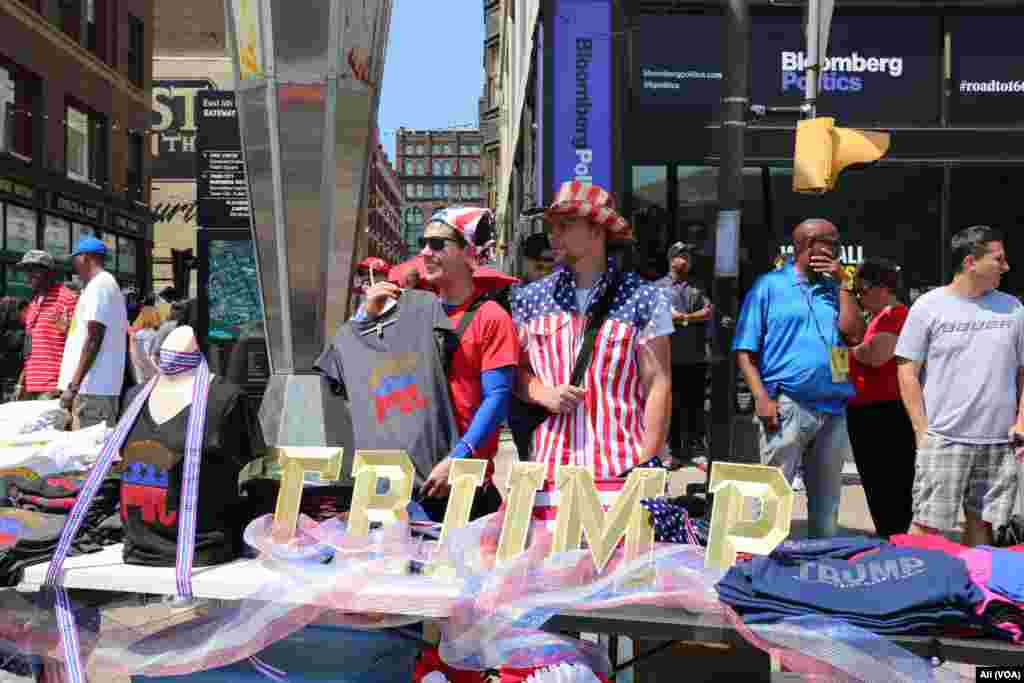 Donald Trump gear is sold outside the arena where the Republican National Convention is being held, in Cleveland, July 19, 2016.