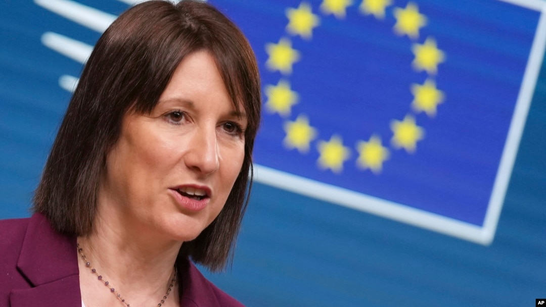 FILE -Britain's Chancellor of the Exchequer Rachel Reeves speaks during a media conference after a meeting of eurogroup finance ministers at the European Council building in Brussels, Dec. 9, 2024. 