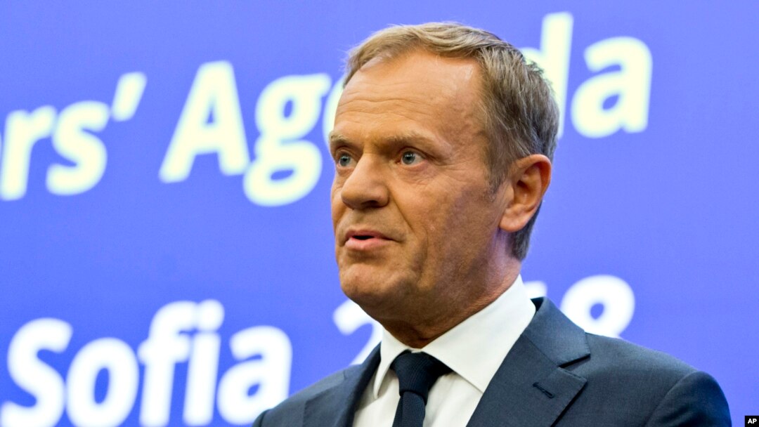 도날트 투크스 EU 정상회의 상임의장이 6일 불가리아 소피아에서 열린 'EU-서발칸 국가 정상회의'에서 연설하고 있다.