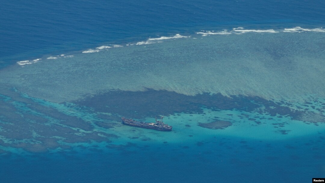 FILE - An aerial view shows the BRP Sierra Madre on the contested Second Thomas Shoal in the South China Sea on March 9, 2023.