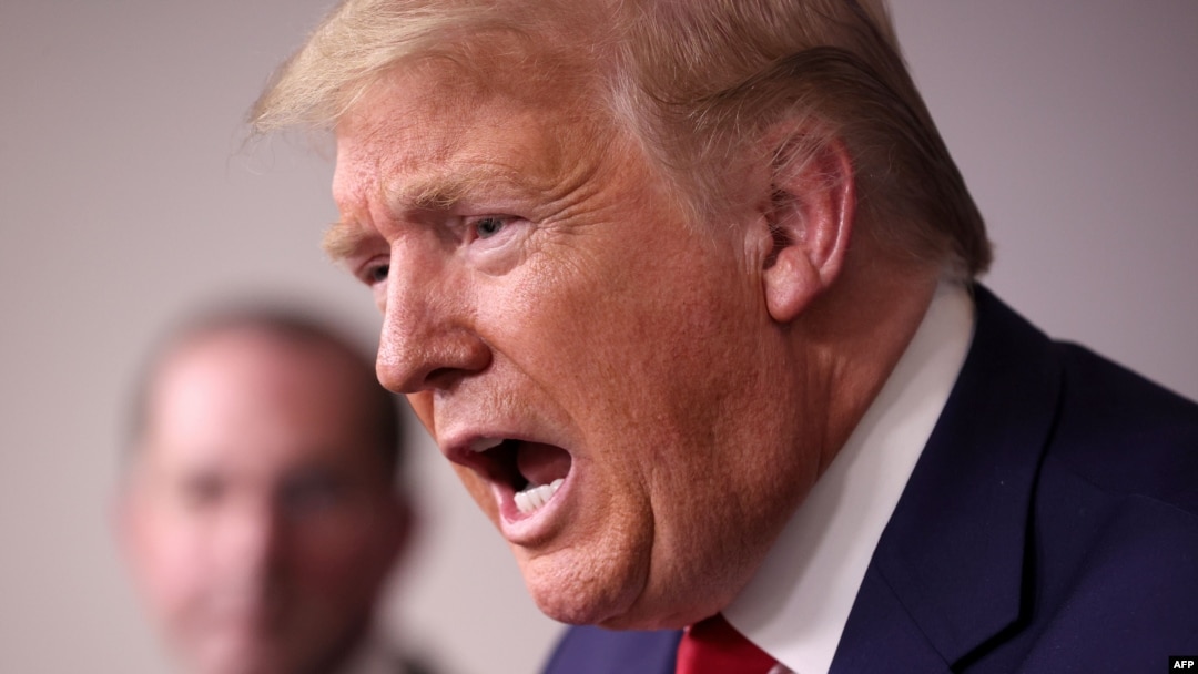 U.S. President Donald Trump, shown here on April 3, 2020, insists that the onus for battling the pandemic lies with the states, not the federal government.
