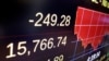 A screen above the trading floor of the New York Stock Exchange shows the closing number for the Dow Jones industrial average, Jan. 20, 2016.