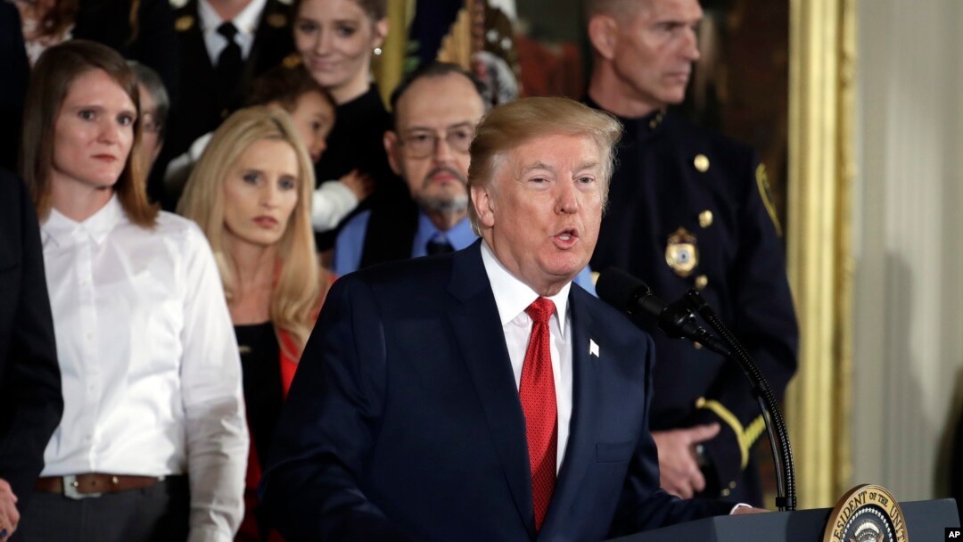 President Donald Trump speaks during an event declaring the opioid crisis in the U.S. a national public health emergency, in the East Room of the White House, Oct. 26, 2017, in Washington.