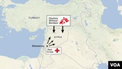 Aid agency routes for delivering aid to Syria.