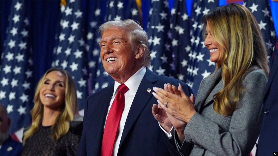President-elect Donald Trump at an election night watch party at the Palm Beach Convention Center, Nov. 6, 2024, in West Palm Beach, Florida.