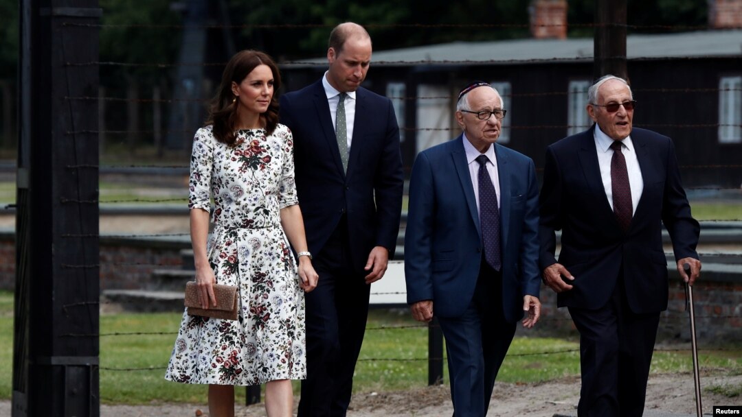Prince William, the Duke of Cambridge and Catherine, The Duchess of Cambridge meet with Holocaust survivors during their visit at the museum of former German Nazi concentration camp Stutthof in Sztutowo, Poland, July 18, 2017. 