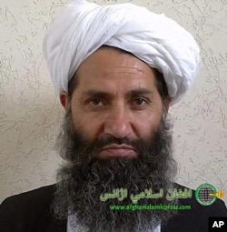 FILE - The leader of Taliban fighters, Mullah Hibatullah Akhundzada, poses for a portrait in this undated and unknown location photo.