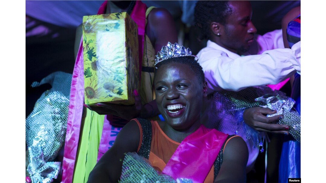 Mahad, who identifies as a transgender woman, smiles moments after being crowned as the winner of the Miss Pride beauty contest at an undisclosed venue in Kampala, Uganda, Aug. 7, 2015.