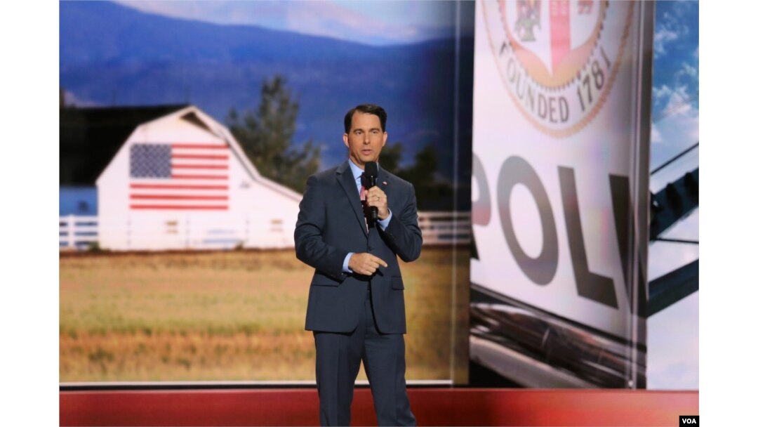 FILE - Wisconsin Gov. Scott Walker speaks to the Republican National Convention, in Cleveland, July 20, 2016.