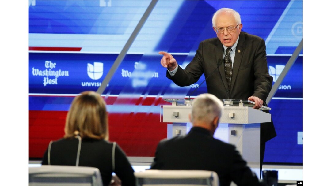 Democratic presidential candidate, Sen. Bernie Sanders, I-Vt, speaks at the Univision-Washington Post Democratic presidential debate at Miami-Dade College in Florida, March 9, 2016.