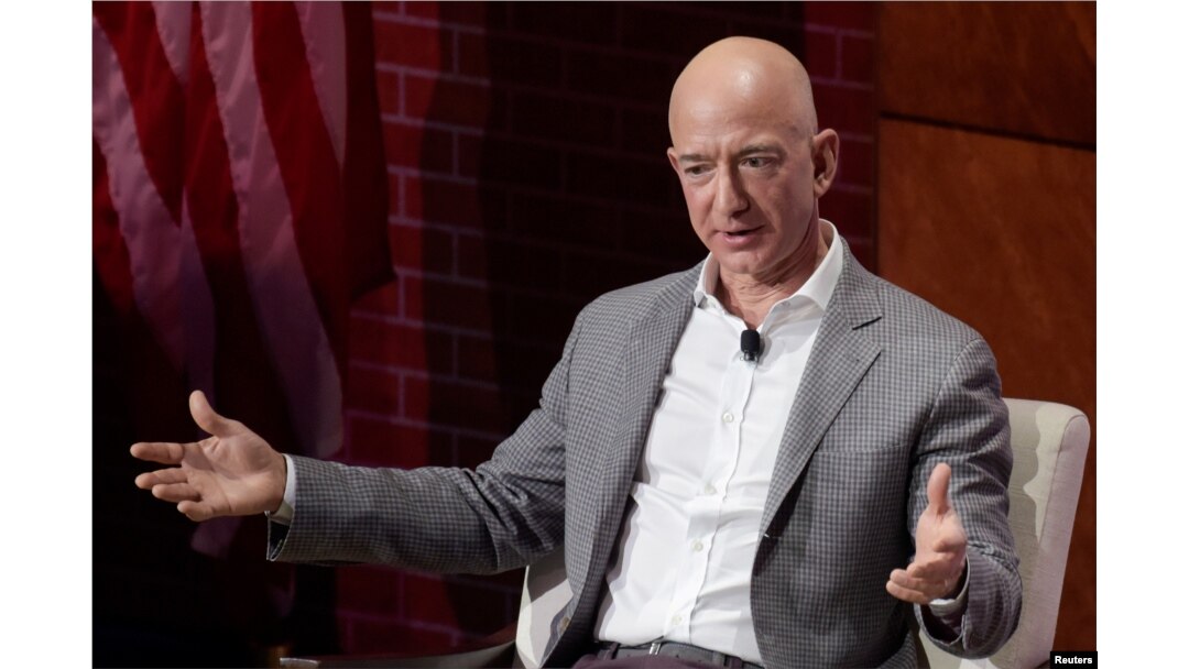 FILE- Jeff Bezos, chairman and CEO of Amazon, speaks at the George W. Bush Presidential Center's Forum on Leadership in Dallas, Texas, April 20, 2018.