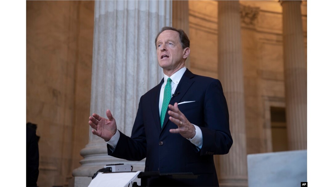 FILE - Sen. Pat Toomey, R-Pa., speaks on Capitol Hill in Washington, Oct. 2, 2018.