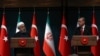 FILE - Iran's President Hassan Rouhani, left, and his Turkish counterpart Recep Tayyip Erdogan speak during a joint news conference in Ankara, Turkey, April 16, 2016. Тhe two countries are now seen as very much on different sides in the Middle East.