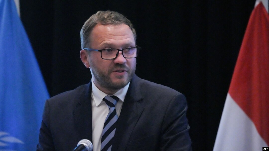 Estonian Minister of Foreign Affairs Margus Tsahkna delivers remarks at the Freedom Online Coalition Ministerial Event in New York City on Sept. 23, 2024.