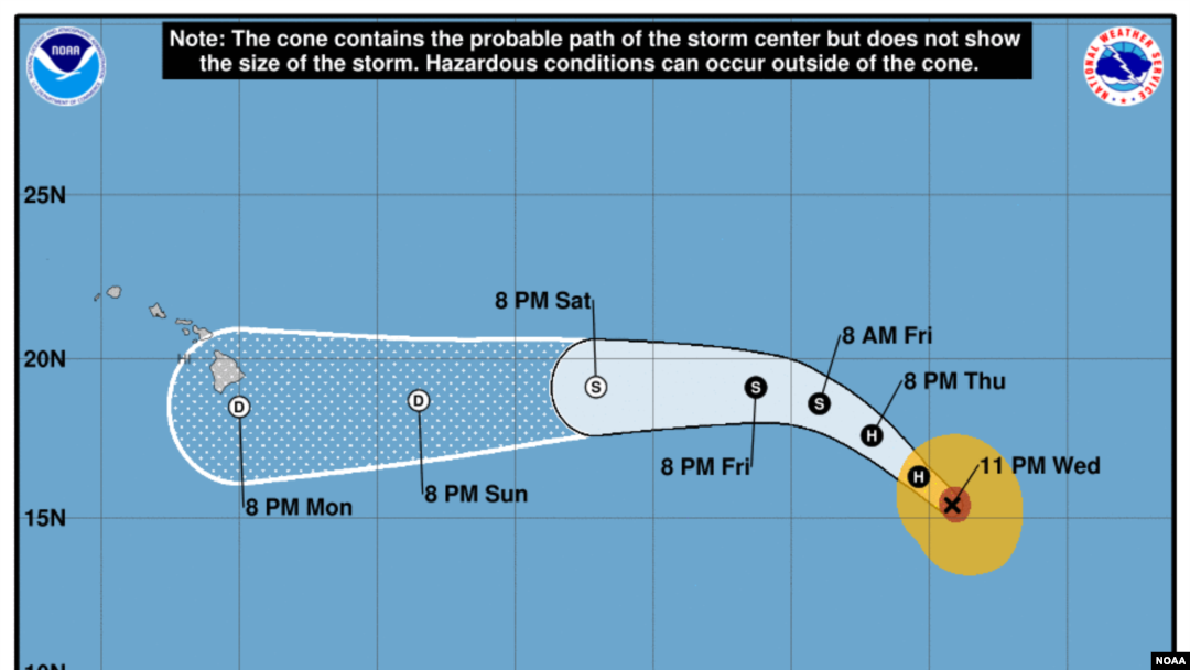 Se prevé que la tormenta mantenga su trayectoria rumbo a Hawai, pero se pronostica que se debilite a depresión tropical mucho antes de llegar a esa zona.