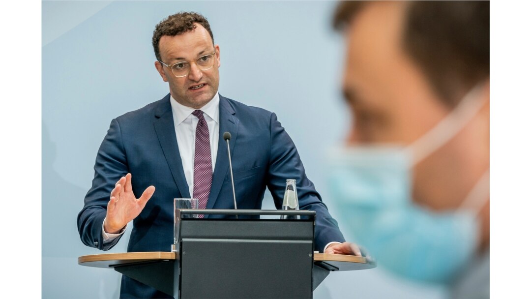 Jens Spahn, federal minister of health, gives a press conference at the Federal Ministry of Health in Berlin, Germany, Aug. 26, 2020.