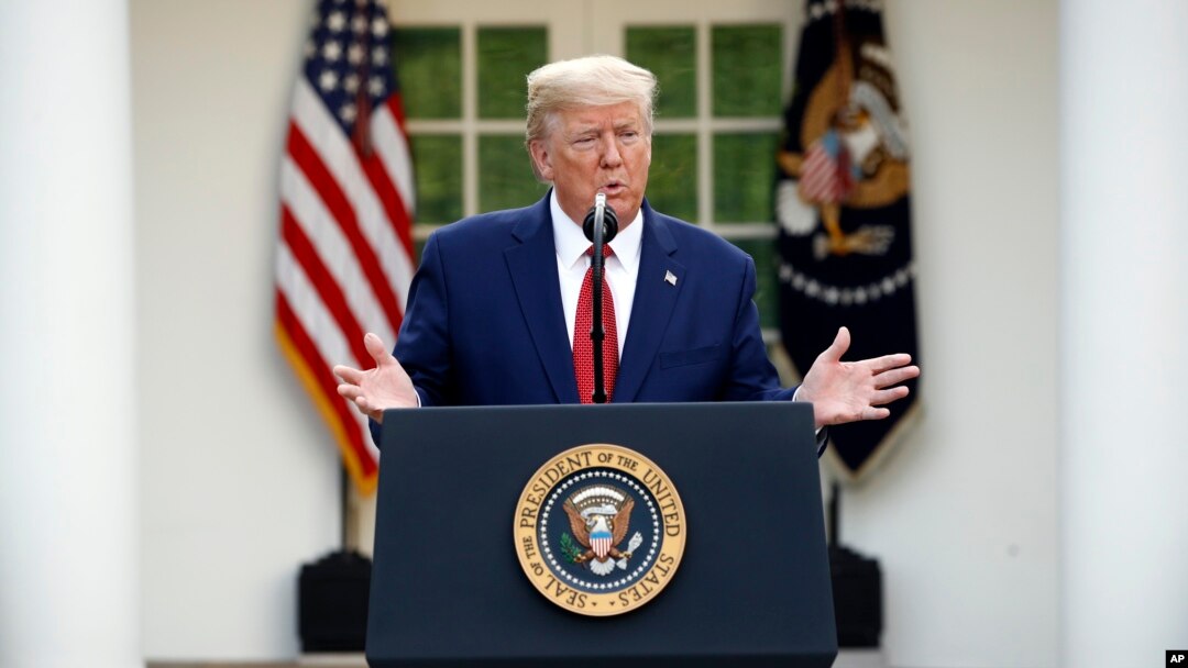 President Donald Trump speaks during a coronavirus task force briefing in the Rose Garden of the White House, March 29, 2020, in Washington.