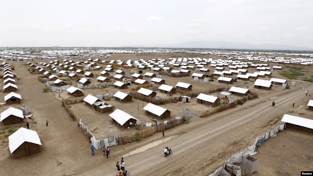 FILE - An aerial view shows houses at the Kakuma refugee camp in Turkana District, northwest of Kenya's capital Nairobi, June 20, 2015.