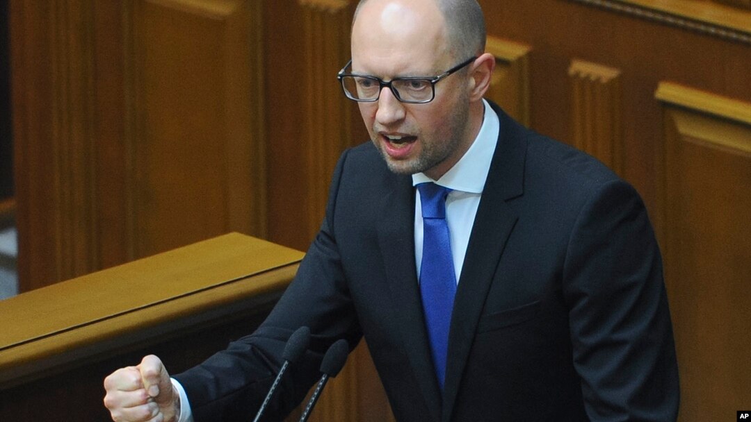 Ukrainian Prime Minister Arseniy Yatsenyuk speaks to the parliament in Kyiv, Ukraine, July 24, 2014. 