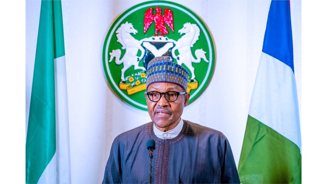 Nigerian President Muhammadu Buhari addresses the nation on the coronavirus disease (COVID-19), in Abuja, March 29, 2020. (Nigeria Presidency/Handout)