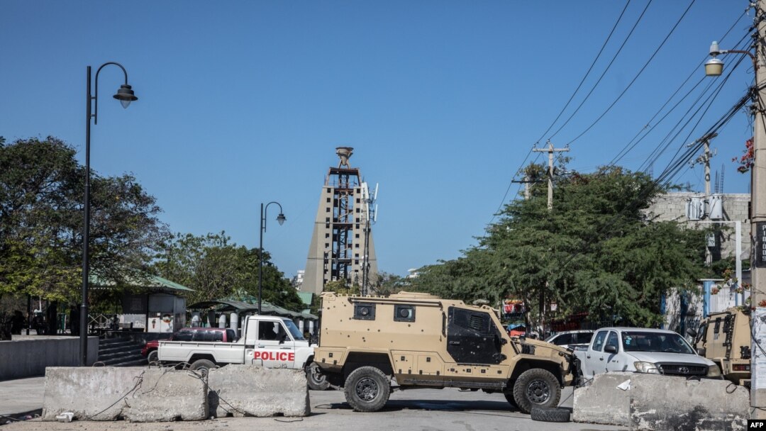Empty streets are seen with blockades on Champs de Mars in Port-au-Prince, Feb. 8, 2021. 