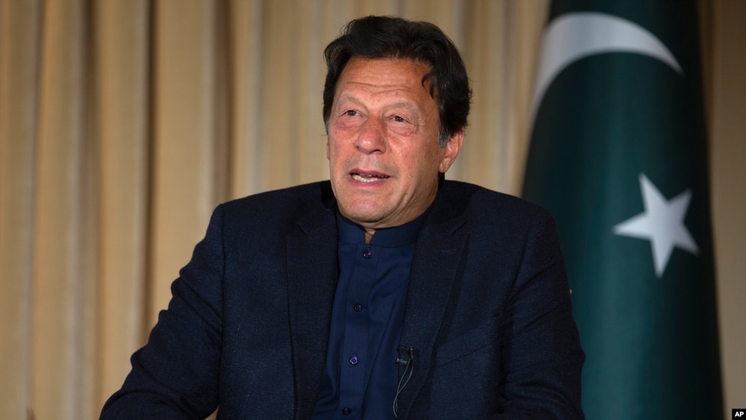 FILE - In this March 16, 2020, photo, Pakistan's Prime Minister Imran Khan gives an interview to The Associated Press, in Islamabad, Pakistan.