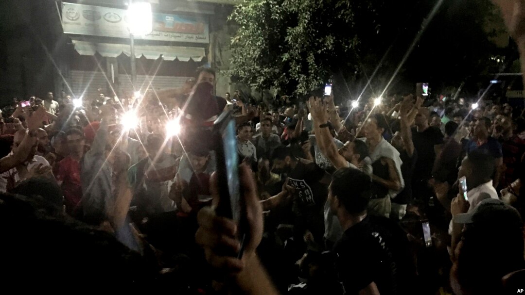 Protesters chant slogans against the regime in Cairo, Egypt, Sept. 21, 2019.