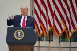 President Donald Trump speaks at an event in the Rose Garden at the White House, May 26, 2020, in Washington.