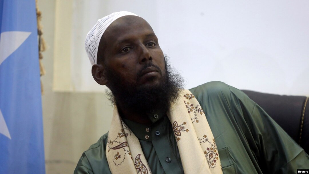 FILE - Former al-Shabab leader Mukhtar Robow Abu Mansur attends a news conference in Mogadishu, Somalia, Aug. 15, 2017. 