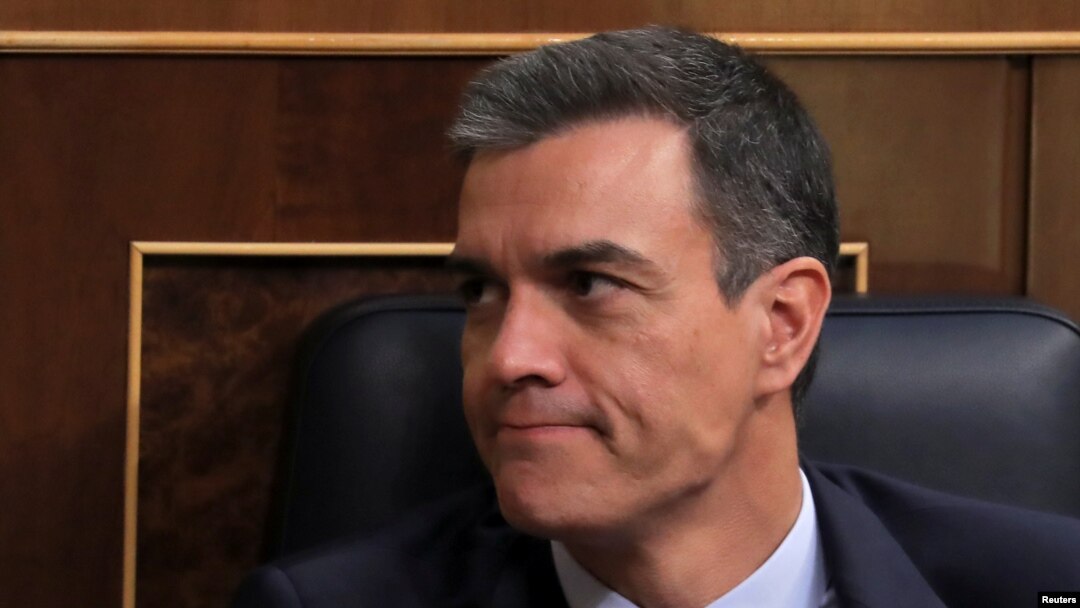 FILE - Spanish Prime Minister Pedro Sanchez speaks during a media conference at an EU summit in Brussels, July 2, 2019. 