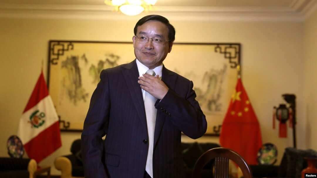 Jia Guide, China's ambassador to Peru, speaks during an interview with Reuters at the Chinese embassy in Lima, Peru, Apr. 11, 2018. 