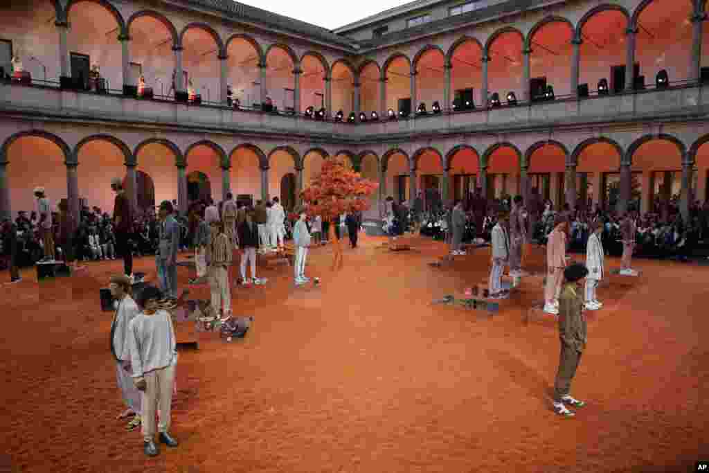 Models wear creations, part of the Ermenegildo Zegna men&#39;s Spring-Summer 2018 collection, presented in Milan, Italy.