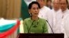 Myanmar State Counselor Aung San Suu Kyi talks during a news conference with India's Prime Minister Narendra Modi in Naypyitaw, Myanmar September 6, 2017.