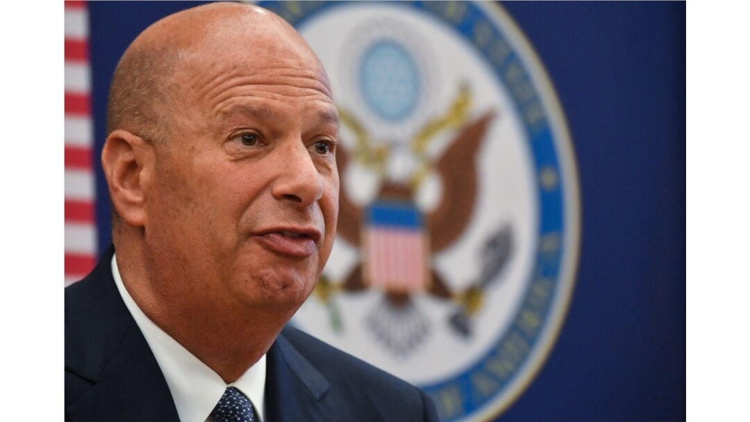 FILE - Gordon Sondland, the United States Ambassador to the European Union, addresses the media at the U.S. Embassy to Romania in Bucharest, Sept. 5, 2019.
