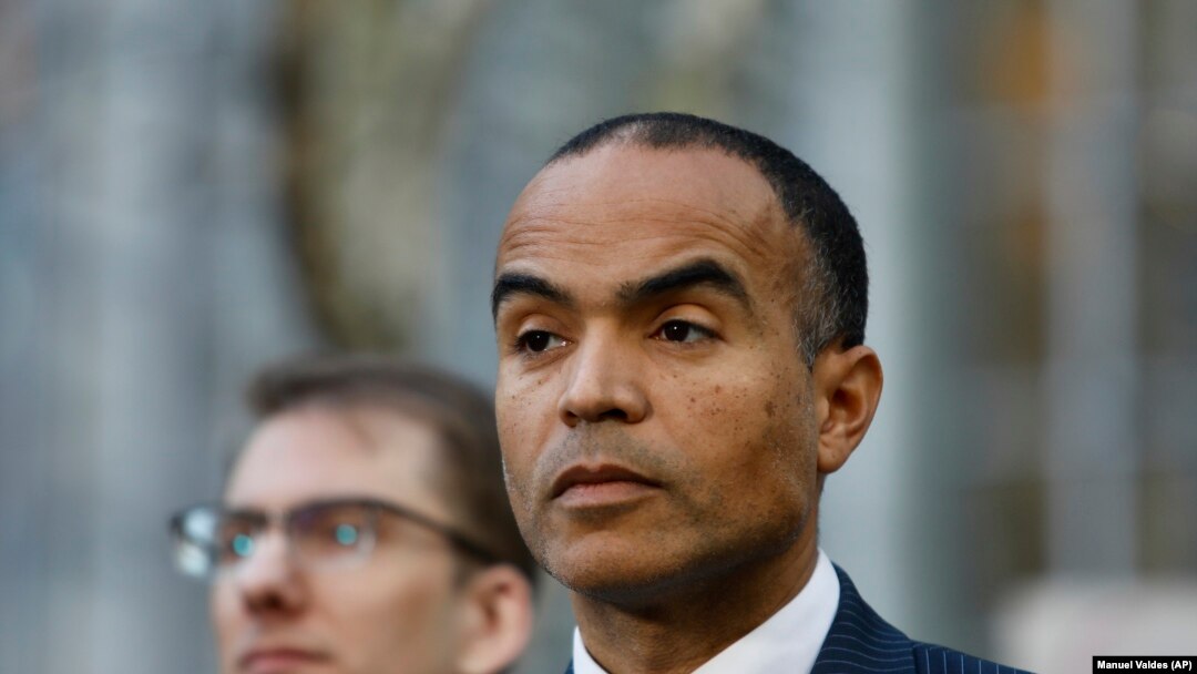 FILE -Washington Attorney General Nick Brown listens to a question during a news conference after a hearing in federal court in Seattle, Feb. 28, 2025, over President Donald Trump's order against gender-affirming care for youth.