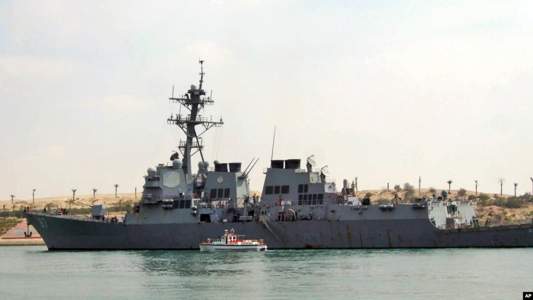 FILE - The USS Mason sails in the Suez Canal at Ismailia, Egypt, March 12, 2011. 