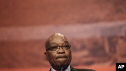South African President Jacob Zuma pauses as he delivers a speech in Cape Town, South Africa, Aug. 31, 2012. 