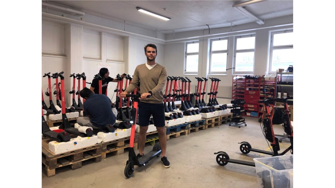 Fredrik Hjelm, Swedish startup VOI cofounder and chief executive, poses at the company's workshop in Stockholm, Sweden, July 6, 2019.